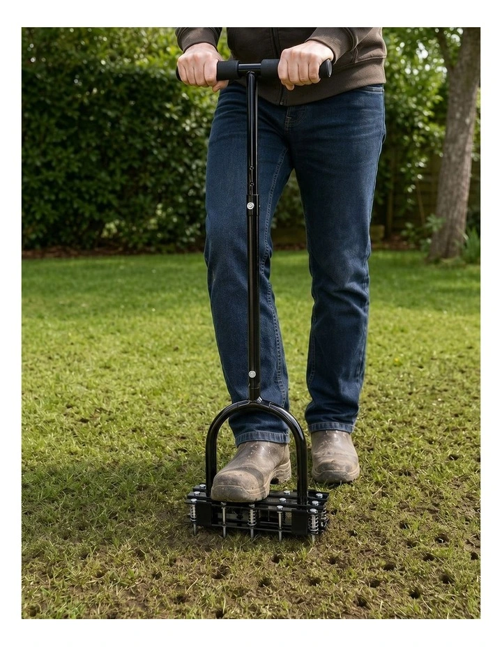 Lambu Lawn Aerator 15-Spike Manual Garden Scarifier Tool Carbon Steel Black image 4