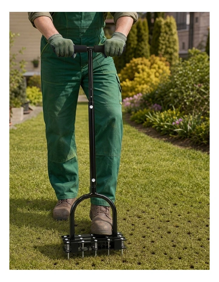 Lambu Lawn Aerator 15-Spike Manual Garden Scarifier Tool Carbon Steel Black image 5