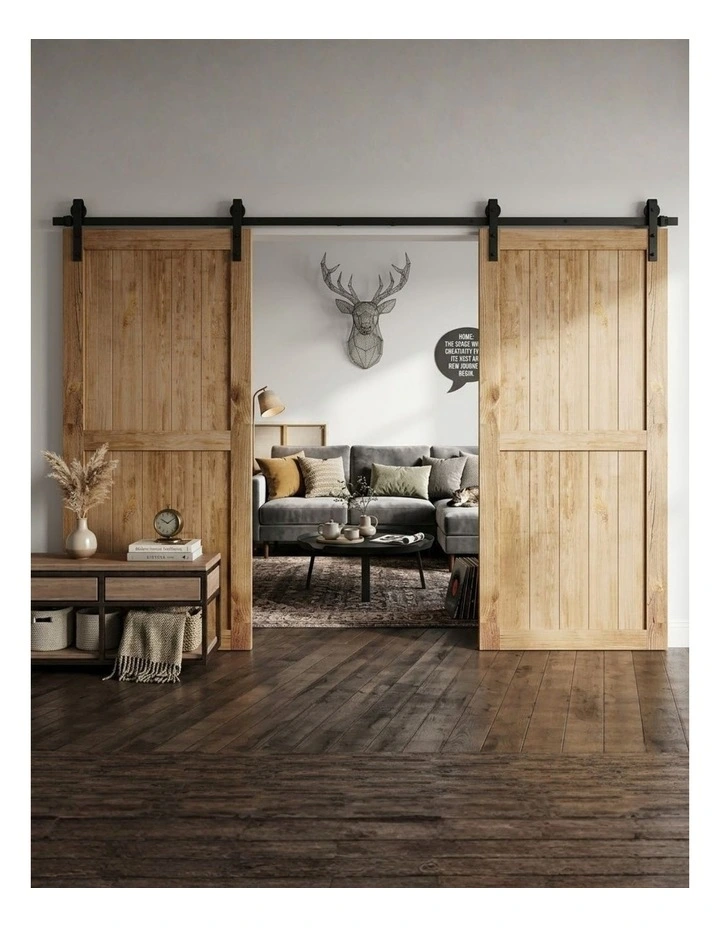 2.44M Antique Classic Style Double Sliding Barn Door Hardware Track Roller Kit image 6