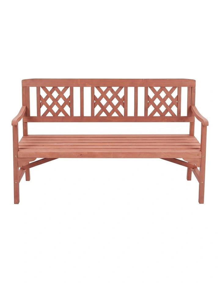 Levede 3 Seater Garden Bench Eucalyptus Wood Outdoor Patio Backrest Red Brown image 2