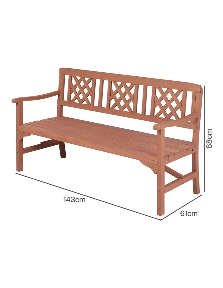 Levede 3 Seater Garden Bench Eucalyptus Wood Outdoor Patio Backrest Red Brown image 3