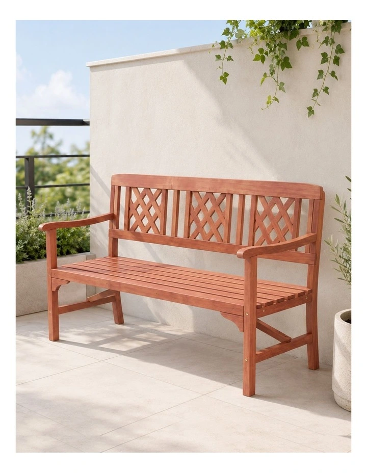 Levede 3 Seater Garden Bench Eucalyptus Wood Outdoor Patio Backrest Red Brown image 4