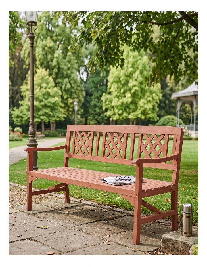 Levede 3 Seater Garden Bench Eucalyptus Wood Outdoor Patio Backrest Red Brown image 5