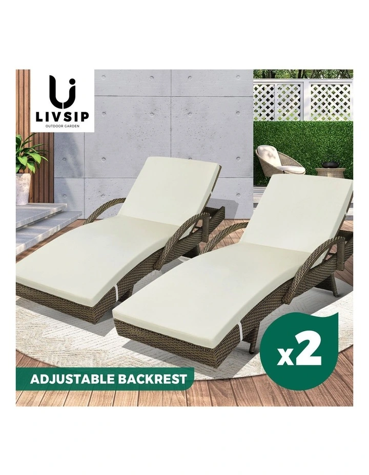 Livsip 2PCS Sun Lounge Outdoor Wicker Lounger Setting Grey image 4