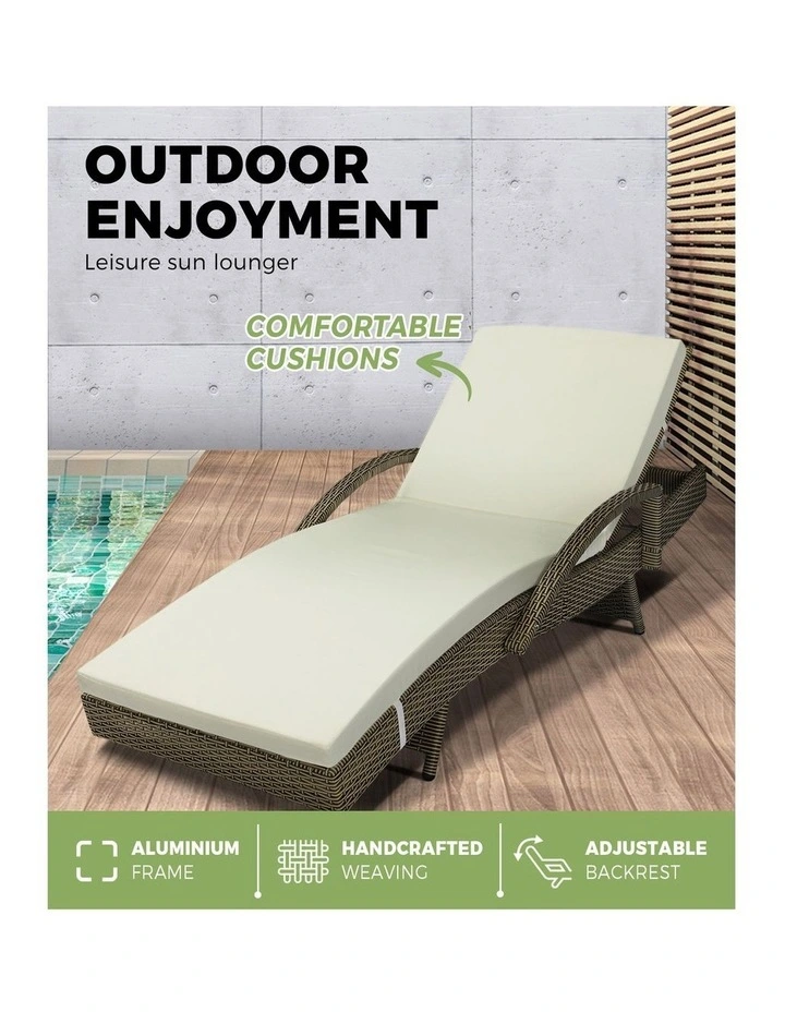 Livsip 2PCS Sun Lounge Outdoor Wicker Lounger Setting Grey image 5