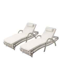 Livsip 2PCS Outdoor Sun Lounge Wicker Lounger Sofa Day Bed Beige