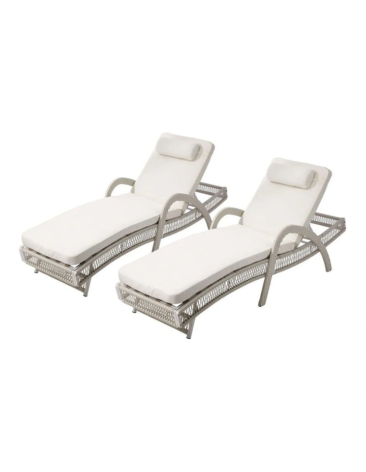 Livsip 2PCS Outdoor Sun Lounge Wicker Lounger Sofa Day Bed Beige image 1