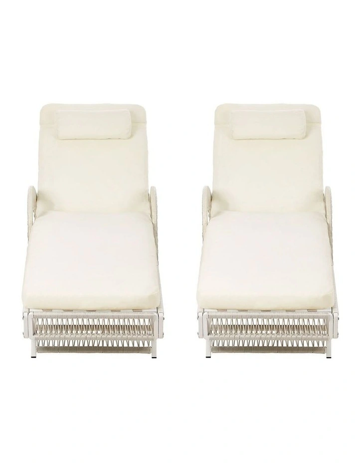 Livsip 2PCS Outdoor Sun Lounge Wicker Lounger Sofa Day Bed Beige image 2