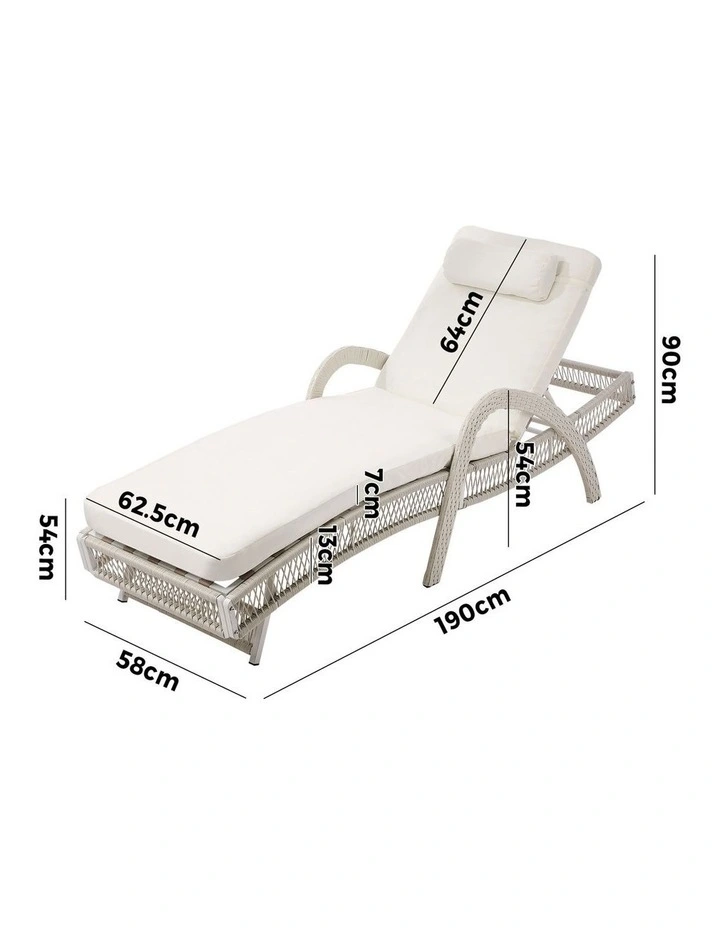 Livsip 2PCS Outdoor Sun Lounge Wicker Lounger Sofa Day Bed Beige image 3
