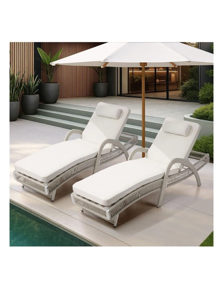 Livsip 2PCS Outdoor Sun Lounge Wicker Lounger Sofa Day Bed Beige image 4