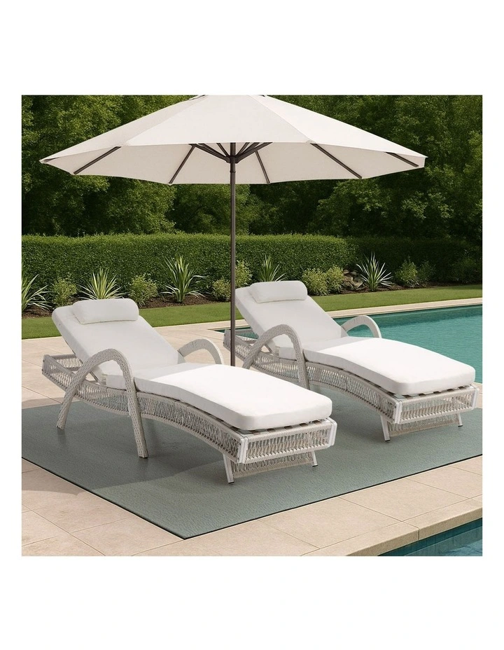 Livsip 2PCS Outdoor Sun Lounge Wicker Lounger Sofa Day Bed Beige image 5
