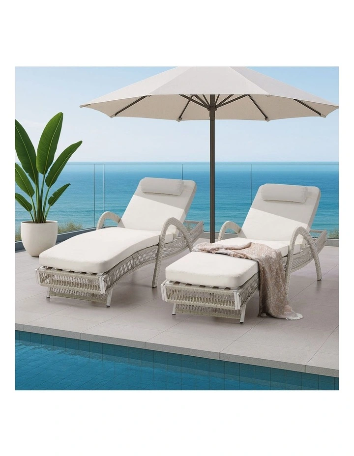 Livsip 2PCS Outdoor Sun Lounge Wicker Lounger Sofa Day Bed Beige image 7