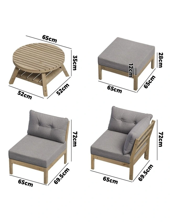 Livsip Outdoor Sofa Set 4 Seater Lounge Setting Grey image 3