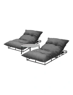 Livsip 2PCS Sun Lounger with Table Day Bed Outdoor Lounger Setting Grey