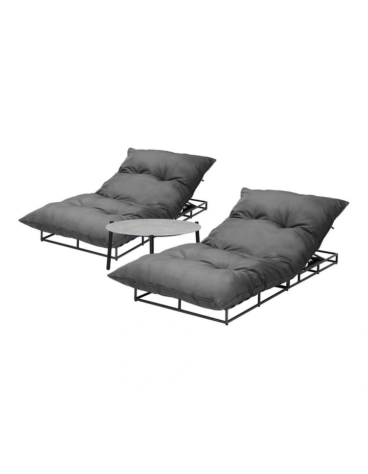 Livsip 2PCS Sun Lounger with Table Day Bed Outdoor Lounger Setting Grey image 1