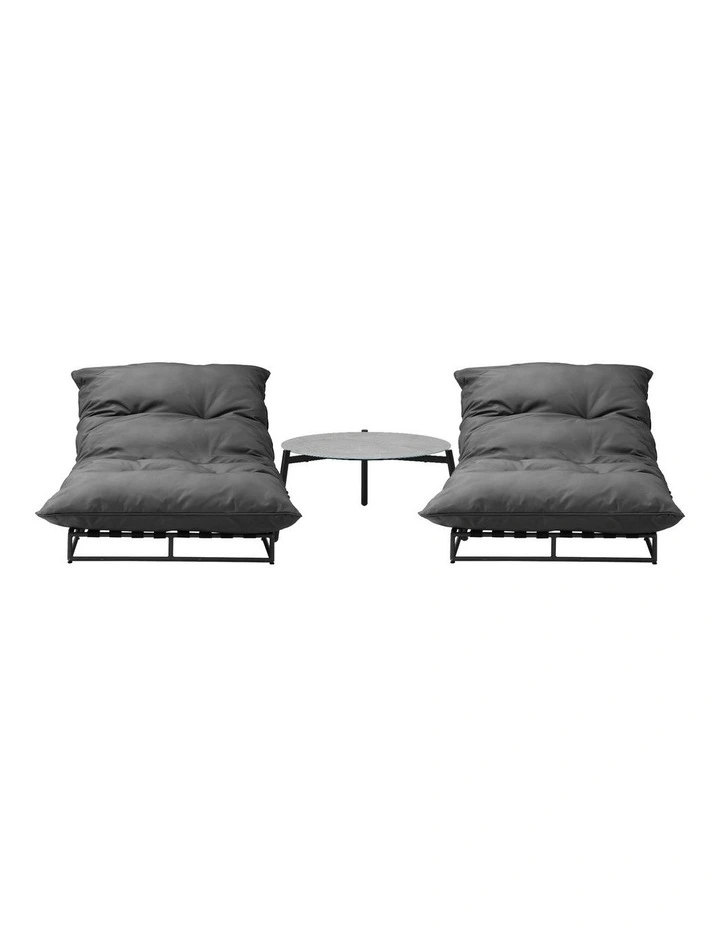 Livsip 2PCS Sun Lounger with Table Day Bed Outdoor Lounger Setting Grey image 2