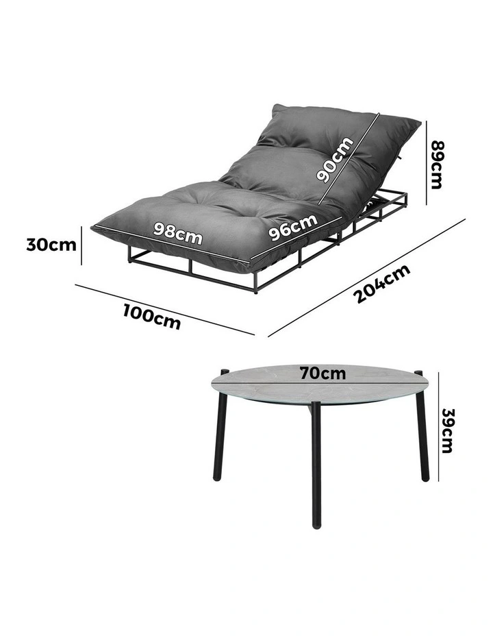 Livsip 2PCS Sun Lounger with Table Day Bed Outdoor Lounger Setting Grey image 3