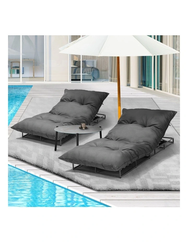 Livsip 2PCS Sun Lounger with Table Day Bed Outdoor Lounger Setting Grey image 4