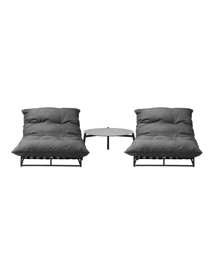 Livsip 2PCS Sun Lounger with Table Day Bed Outdoor Lounger Setting Grey image 6