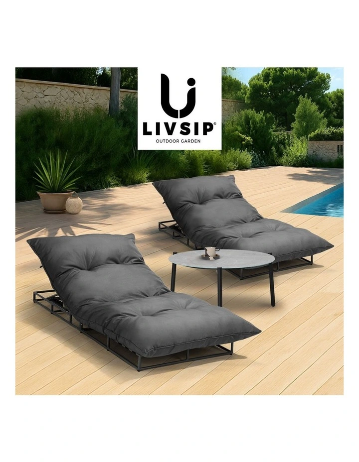 Livsip 2PCS Sun Lounger with Table Day Bed Outdoor Lounger Setting Grey image 7