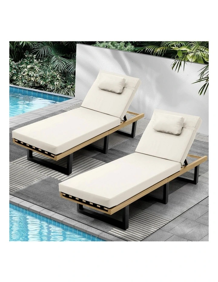 Livsip 2PCS Sun Lounge Outdoor Lounger Setting Beige image 4