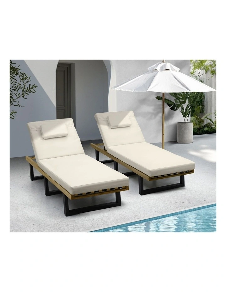 Livsip 2PCS Sun Lounge Outdoor Lounger Setting Beige image 5