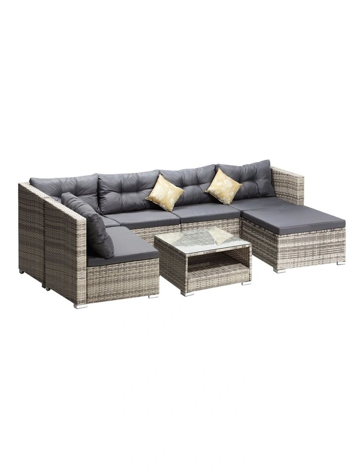 Livsip Outdoor Lounge Setting 6 Seater Wicker Sofa Set Grey image 1