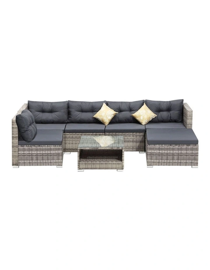 Livsip Outdoor Lounge Setting 6 Seater Wicker Sofa Set Grey image 2