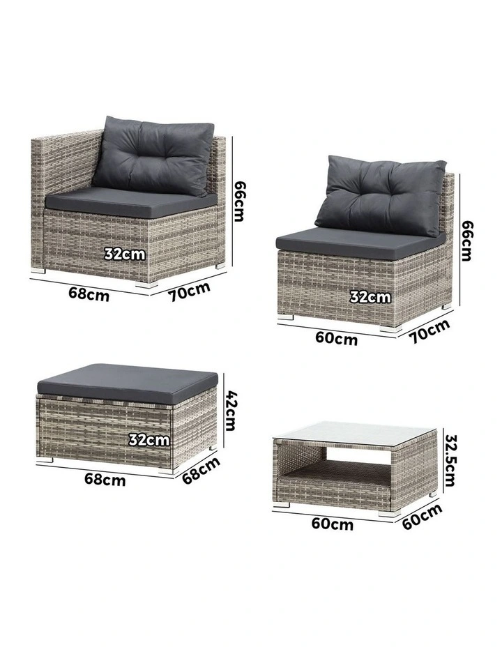 Livsip Outdoor Lounge Setting 6 Seater Wicker Sofa Set Grey image 3