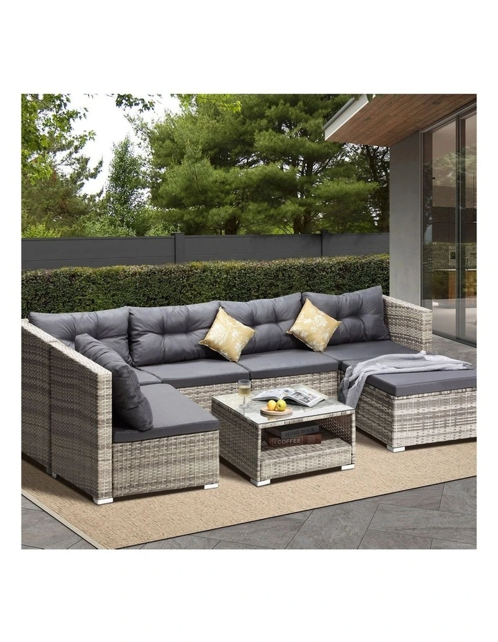 Livsip Outdoor Lounge Setting 6 Seater Wicker Sofa Set Grey image 4