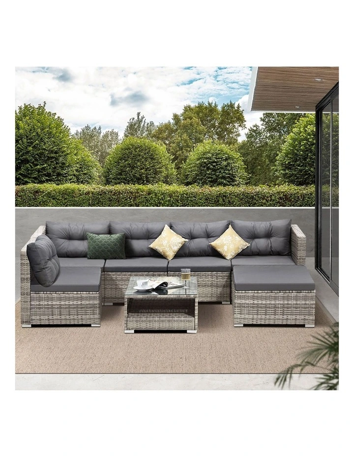 Livsip Outdoor Lounge Setting 6 Seater Wicker Sofa Set Grey image 5