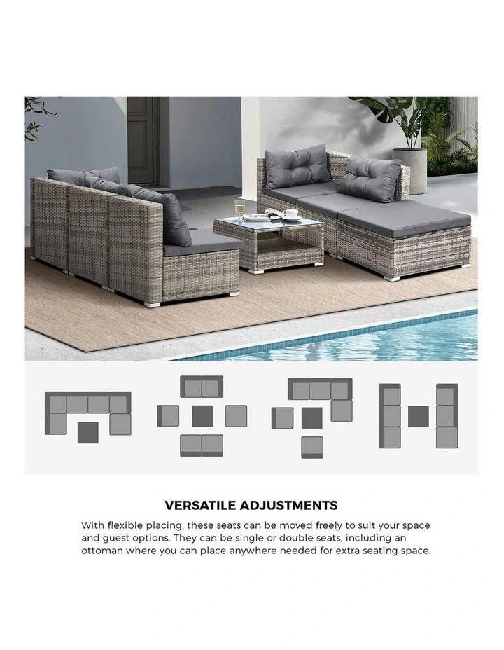 Livsip Outdoor Lounge Setting 6 Seater Wicker Sofa Set Grey image 6