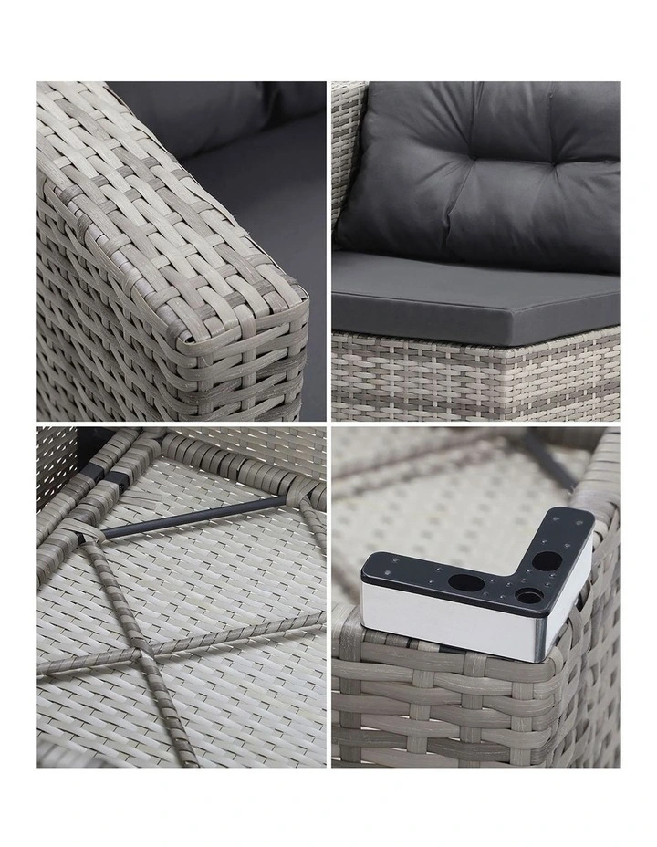 Livsip Outdoor Lounge Setting 6 Seater Wicker Sofa Set Grey image 7