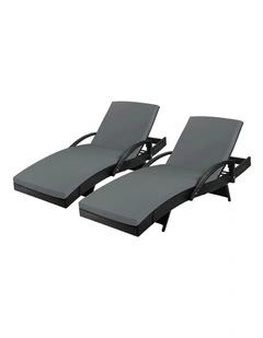 Livsip 2PCS Sun Lounge Outdoor Wicker Lounger Setting Black