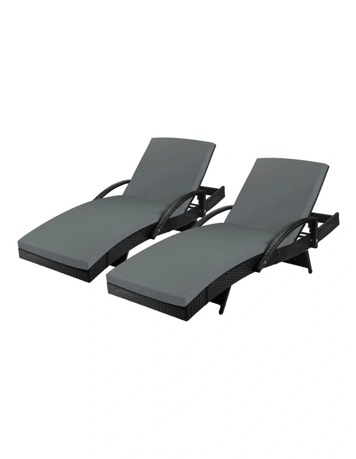 Livsip 2PCS Sun Lounge Outdoor Wicker Lounger Setting Black image 1