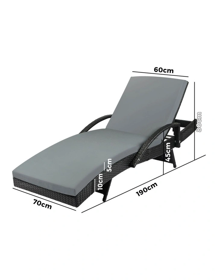 Livsip 2PCS Sun Lounge Outdoor Wicker Lounger Setting Black image 2