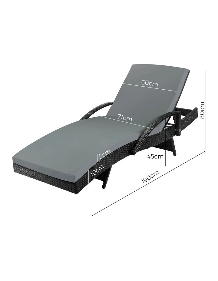 Livsip 2PCS Sun Lounge Outdoor Wicker Lounger Setting Black image 3