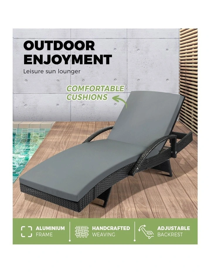 Livsip 2PCS Sun Lounge Outdoor Wicker Lounger Setting Black image 5