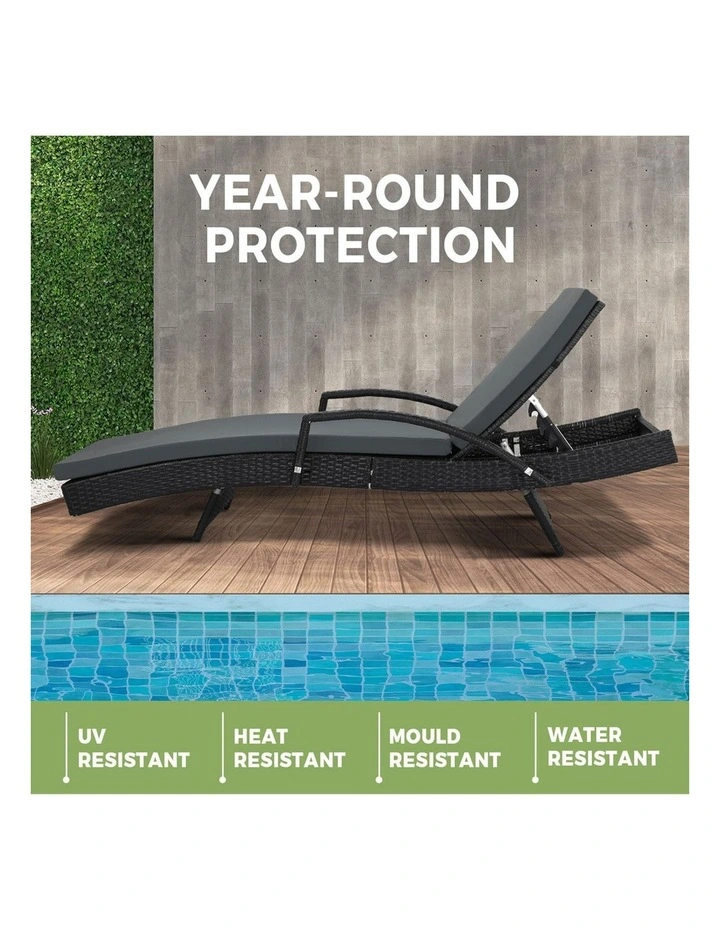 Livsip 2PCS Sun Lounge Outdoor Wicker Lounger Setting Black image 6