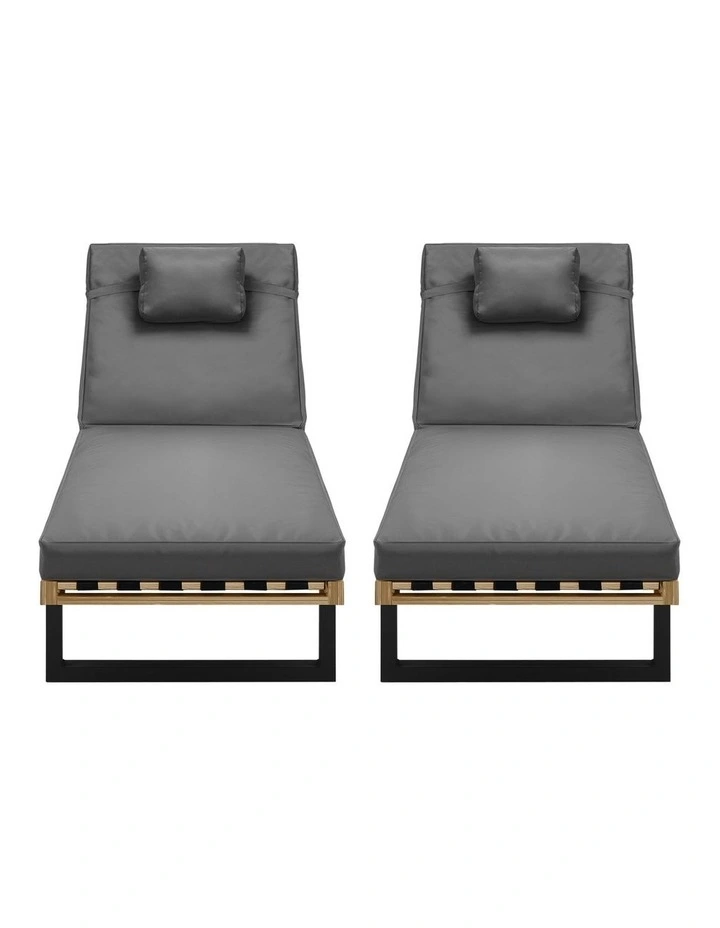Livsip 2PCS Sun Lounge Outdoor Lounger Setting Grey image 2
