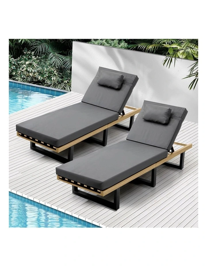Livsip 2PCS Sun Lounge Outdoor Lounger Setting Grey image 4
