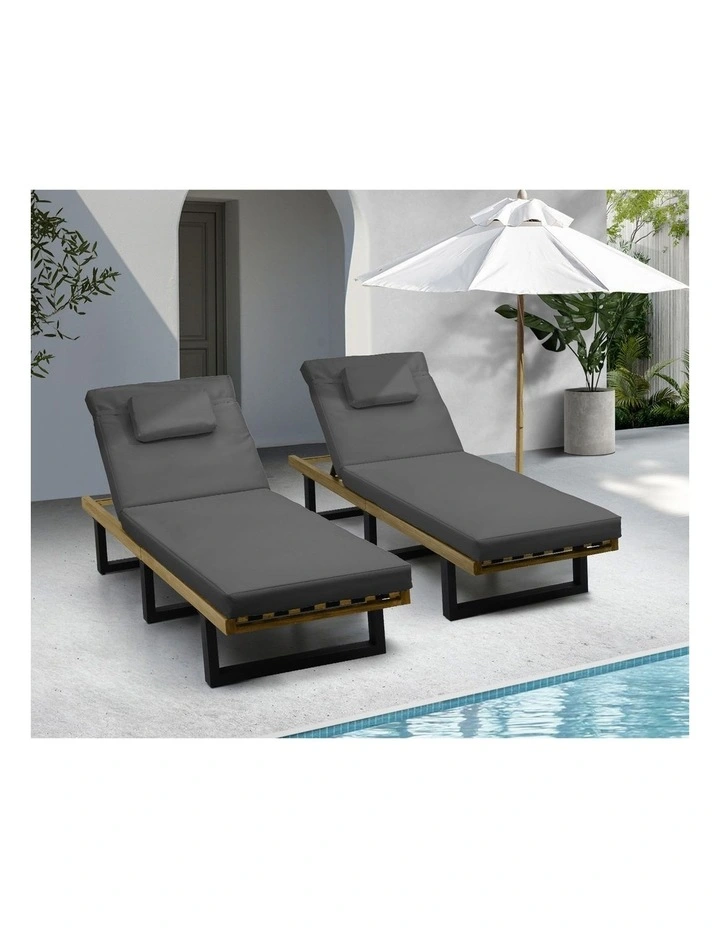 Livsip 2PCS Sun Lounge Outdoor Lounger Setting Grey image 5
