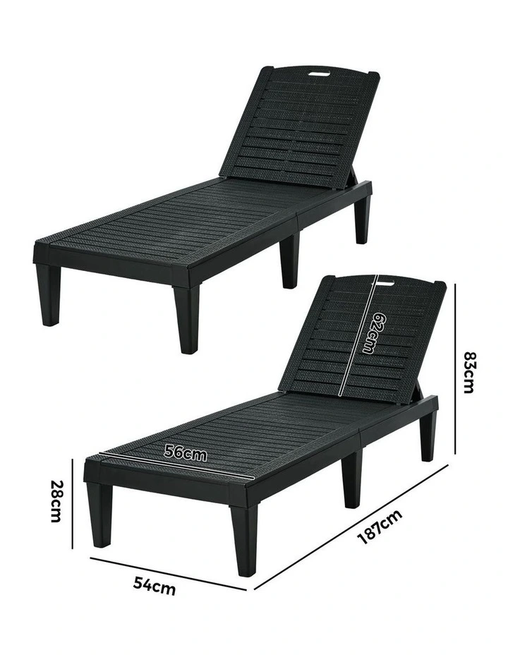 Livsip 2-Piece Outdoor Sun Lounger Chaise Lounge Chairs Black image 3