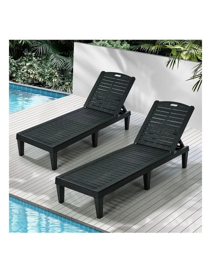 Livsip 2-Piece Outdoor Sun Lounger Chaise Lounge Chairs Black image 4