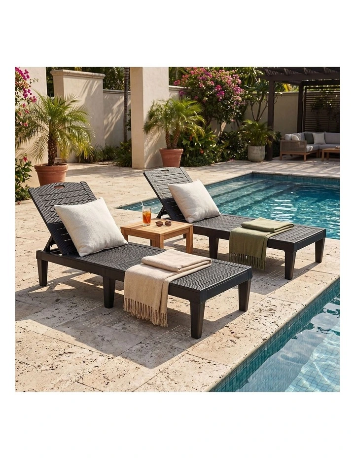 Livsip 2-Piece Outdoor Sun Lounger Chaise Lounge Chairs Black image 5