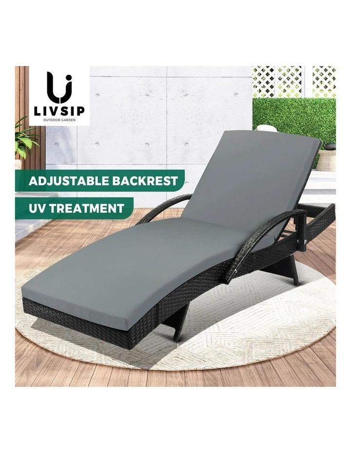 Livsip Sun Lounger Outdoor Wicker Sun Lounge Black image 4