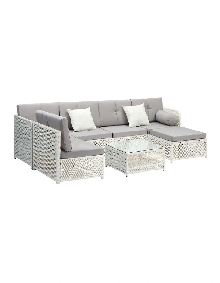Livsip Outdoor Sofa Set 6 Seater Wicker Rattan Lounge Setting White image 1