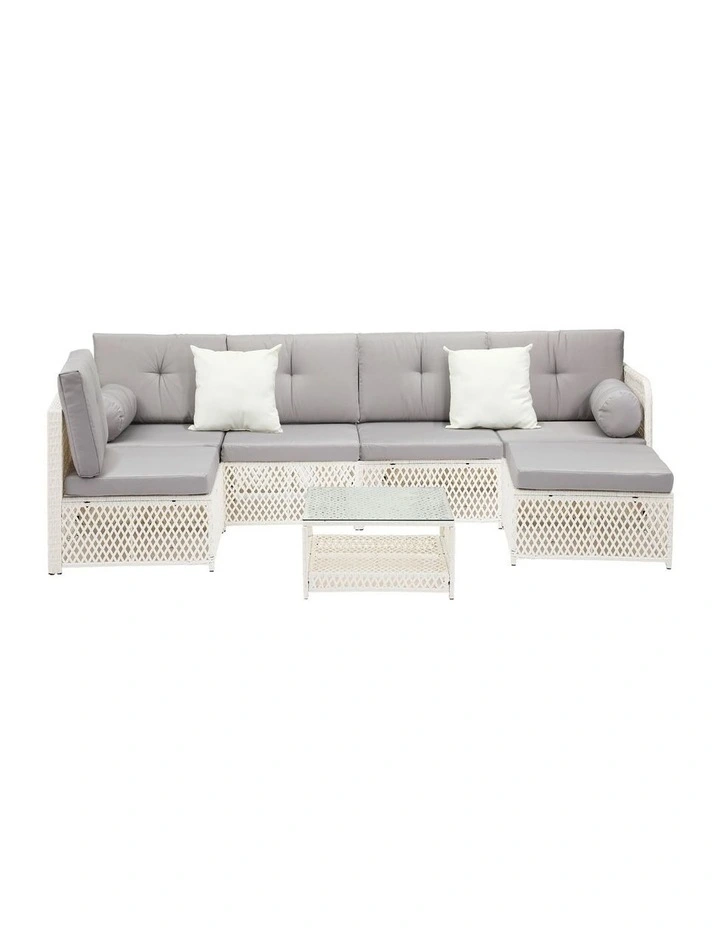 Livsip Outdoor Sofa Set 6 Seater Wicker Rattan Lounge Setting White image 2