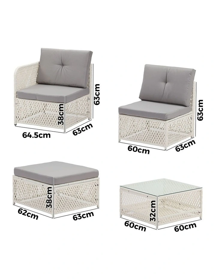 Livsip Outdoor Sofa Set 6 Seater Wicker Rattan Lounge Setting White image 3