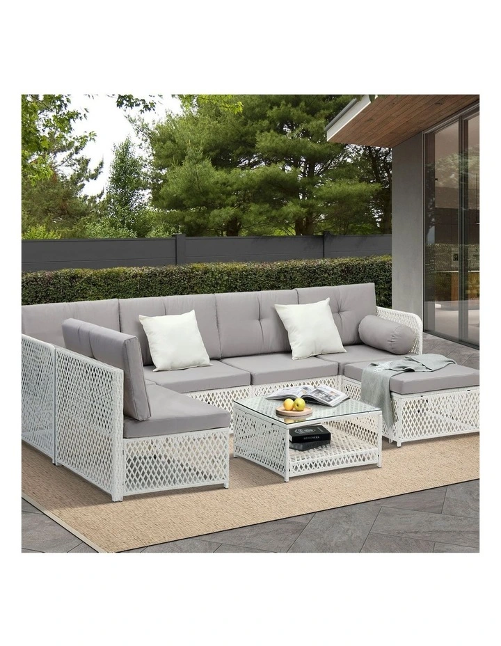 Livsip Outdoor Sofa Set 6 Seater Wicker Rattan Lounge Setting White image 4